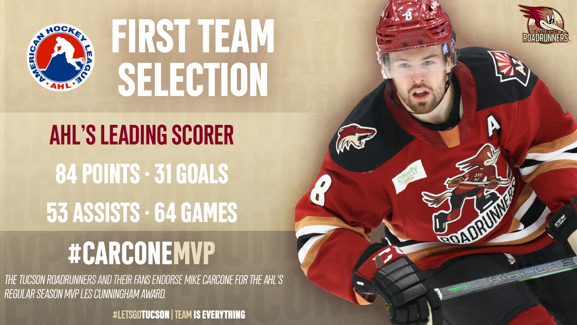 Mike Carcone Named To AHL First All-Star Team - TucsonRoadrunners.com